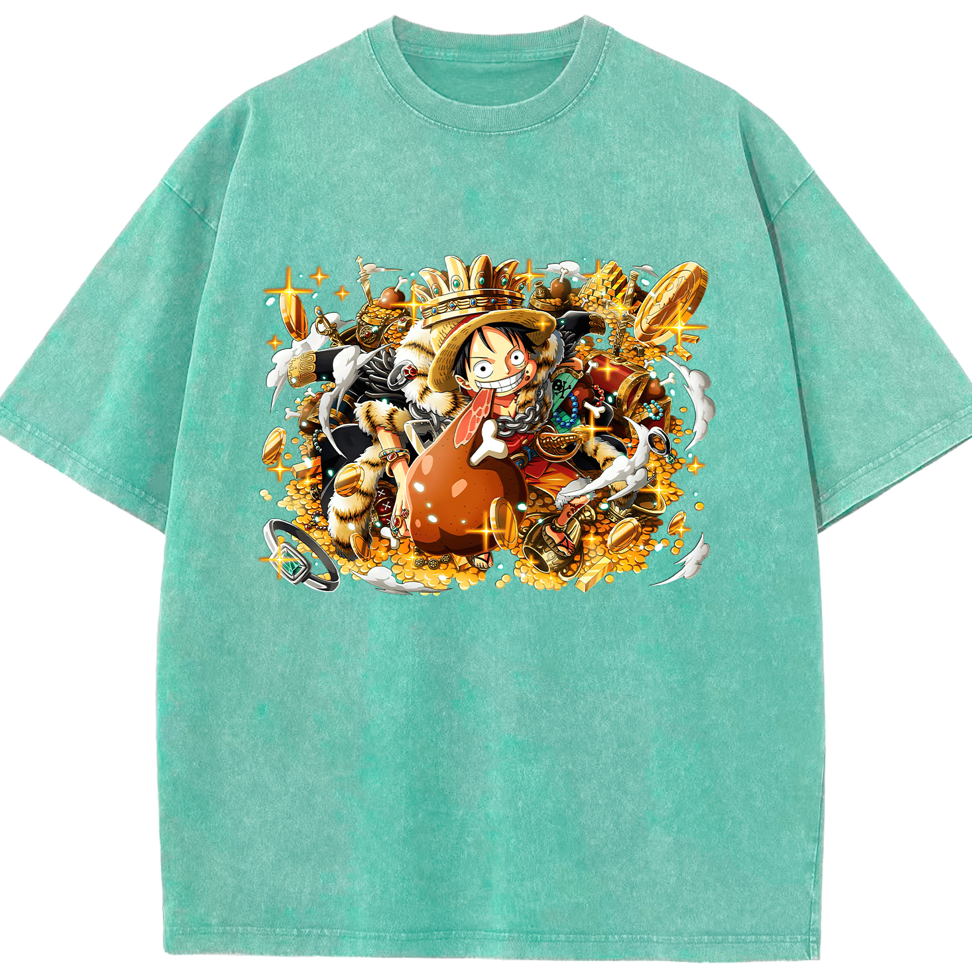 ワンピース モンキー・D・ルフィ ONE PIECE Monkey D. Luffy 綿100% ヴィンテージ風 半袖Tシャツ（フロントプリント）
